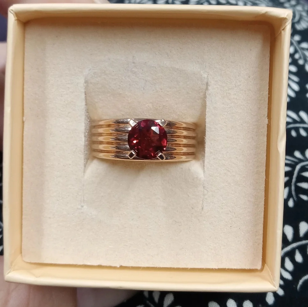 Sterling Silver 925 Gold Tone Pink Gemstone Ring size 6 - Picture 1 of 13